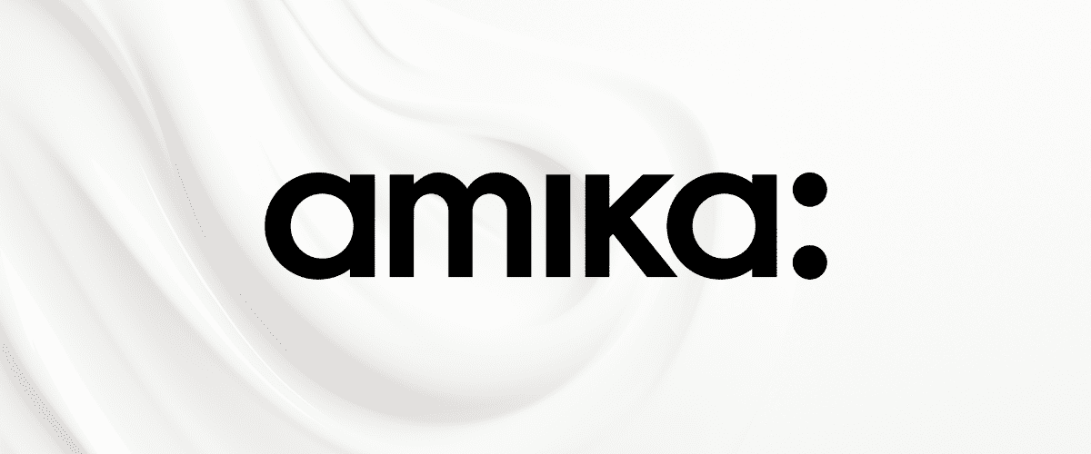 amika: logo on a swirling white background.